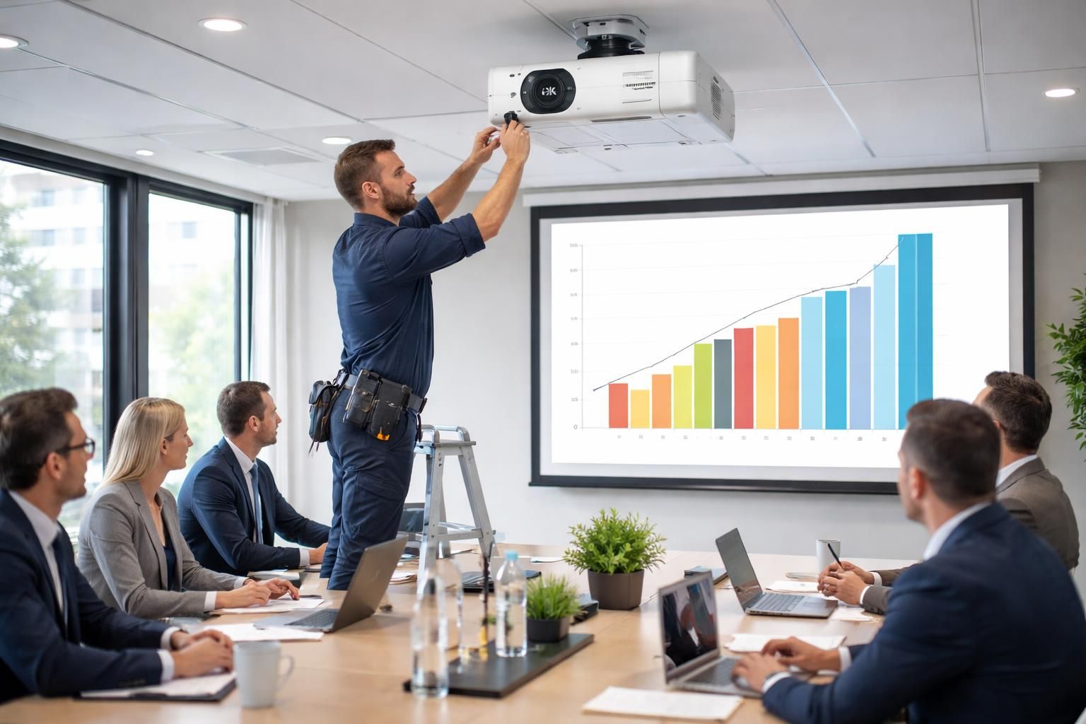 découvrez comment le lens shift d'epson facilite une installation parfaite lors de vos réunions pour une image nette et bien alignée.