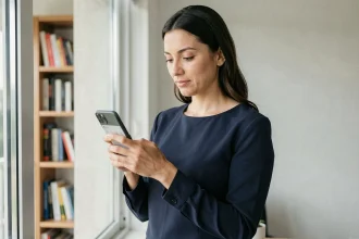 Aide-soignante consultant son planning sur l'extranet Azaé via une application mobile sur smartphone