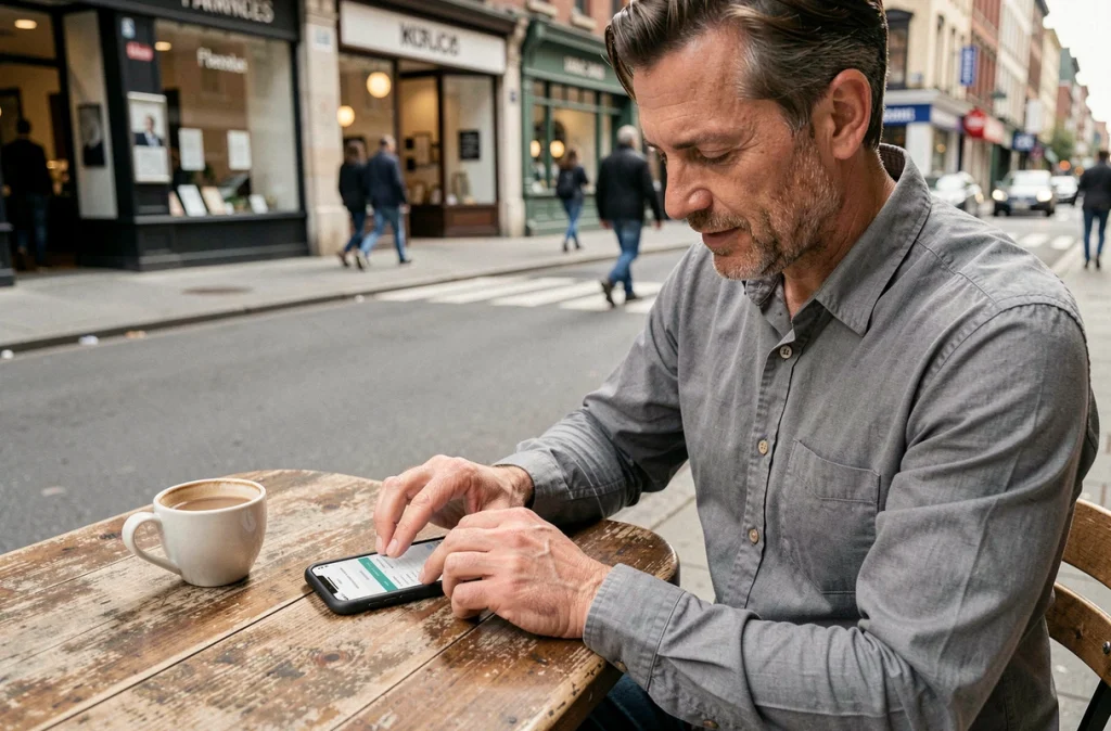 Professionnel de santé accédant à son planning Azaé sur mobile depuis un café en ville