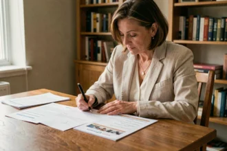 Copropriétaire rédigeant une demande d'inscription à l'ordre du jour d'une assemblée générale à son domicile