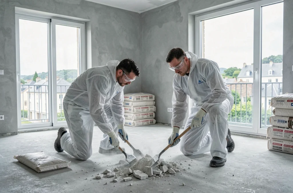Agents de nettoyage fin de chantier dans un appartement neuf en Centre-Val de Loire